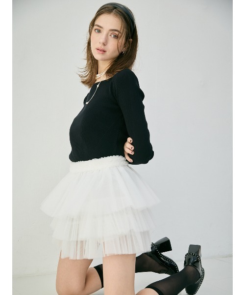 EIMY ISTOIRE(エイミーイストワール)の「ロゴモチーフスクエアネックニットトップス(ニット/セーター・レディース・ライトピンク/ブラック/オフホワイト・F)」の7枚目の写真