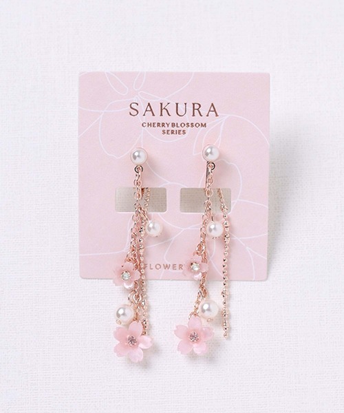 Flowering（フラワーリング）の「SAKURA/ウェーブ/パール/2連桜/イヤリング（イヤリング・レディース・ピンク/ピンクゴールド・FREE）」の7枚目の写真