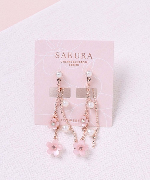 Flowering（フラワーリング）の「SAKURA/ウェーブ/パール/2連桜/イヤリング（イヤリング・レディース・ピンク/ピンクゴールド・FREE）」の14枚目の写真