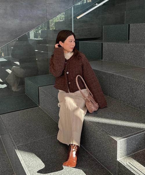 Ameri（アメリ）の「＜ ZOZOTOWN限定 ＞ SQUARE TWEED KNIT JACKET（ニット/セーター・レディース・ブラウン/ベージュ/グレー・FREE）」の6枚目の写真