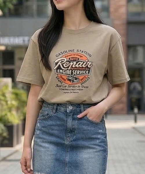 September SEOUL（セプテンバーソウル）の「レトロアメリカンイラストグラフィックTシャツ（Tシャツ/カットソー・レディース・ホワイト/カーキ・FREE）」の2枚目の写真