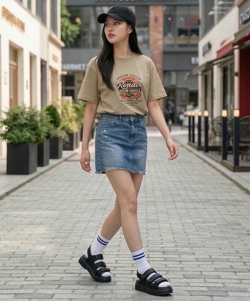 September SEOUL（セプテンバーソウル）の「レトロアメリカンイラストグラフィックTシャツ（Tシャツ/カットソー・レディース・ホワイト/カーキ・FREE）」の9枚目の写真