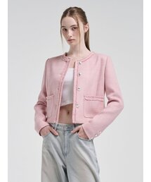 Fringe Detail Tweed Jacket, Pink