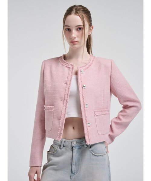 ETMON(エトモン)の「Fringe Detail Tweed Jacket, Pink(テーラードジャケット・レディース・その他・S/M)」の2枚目の写真