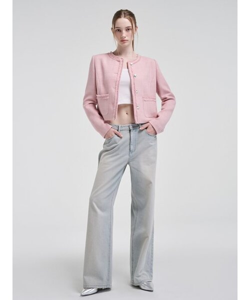 ETMON(エトモン)の「Fringe Detail Tweed Jacket, Pink(テーラードジャケット・レディース・その他・S/M)」の3枚目の写真