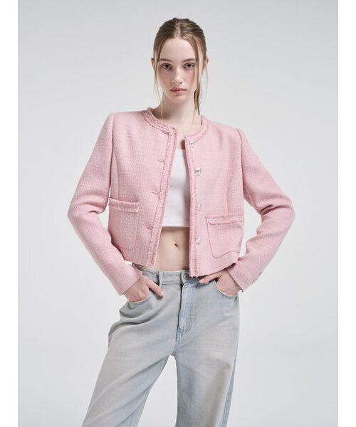 ETMON(エトモン)の「Fringe Detail Tweed Jacket, Pink(テーラードジャケット・レディース・その他・S/M)」の5枚目の写真