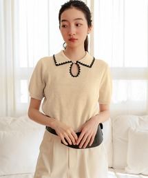 miette（ミエット）の「配色ステッチ涙あきポロニット（ニット/セーター）」