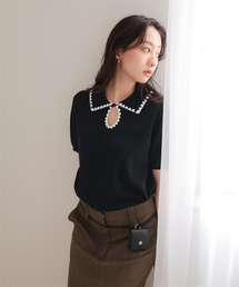 miette（ミエット）の「配色ステッチ涙あきポロニット（ニット/セーター）」