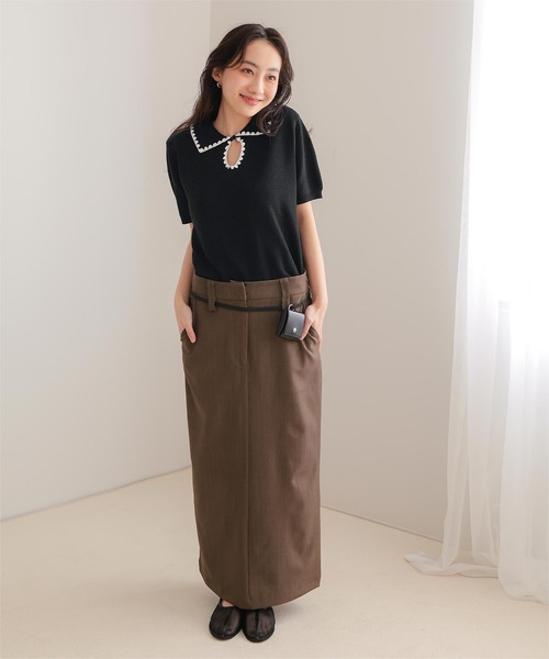 miette(ミエット)の「配色ステッチ涙あきポロニット(ニット/セーター・レディース・ブラウン/ベージュ/ブラック・M/S/L)」の10枚目の写真