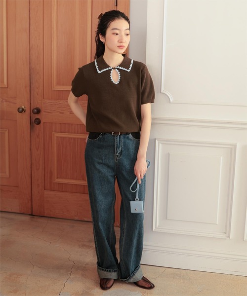 miette(ミエット)の「配色ステッチ涙あきポロニット(ニット/セーター・レディース・ブラウン/ベージュ/ブラック・M/S/L)」の16枚目の写真