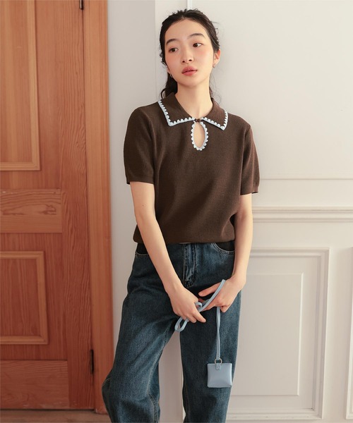 miette(ミエット)の「配色ステッチ涙あきポロニット(ニット/セーター・レディース・ブラウン/ベージュ/ブラック・M/S/L)」の18枚目の写真