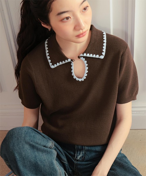 miette(ミエット)の「配色ステッチ涙あきポロニット(ニット/セーター・レディース・ブラウン/ベージュ/ブラック・M/S/L)」の17枚目の写真