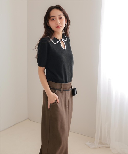 miette(ミエット)の「配色ステッチ涙あきポロニット(ニット/セーター・レディース・ブラウン/ベージュ/ブラック・M/S/L)」の12枚目の写真
