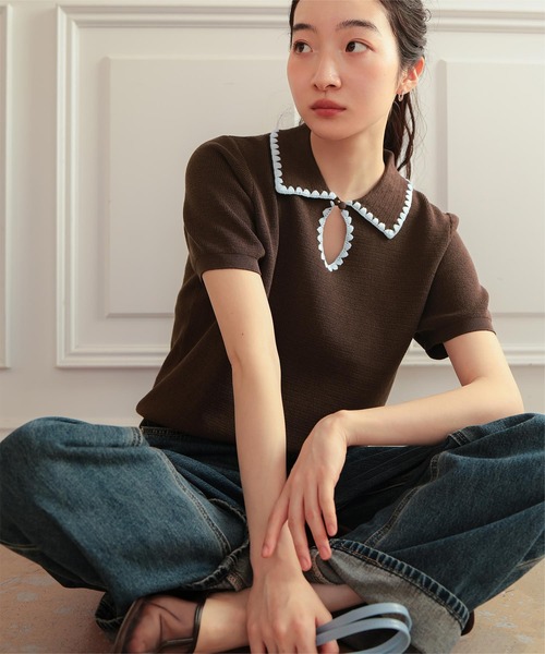 miette(ミエット)の「配色ステッチ涙あきポロニット(ニット/セーター・レディース・ブラウン/ベージュ/ブラック・M/S/L)」の19枚目の写真