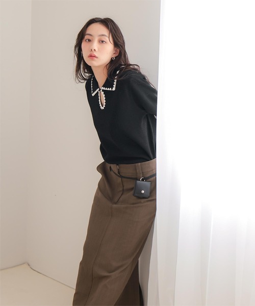 miette(ミエット)の「配色ステッチ涙あきポロニット(ニット/セーター・レディース・ブラウン/ベージュ/ブラック・M/S/L)」の14枚目の写真