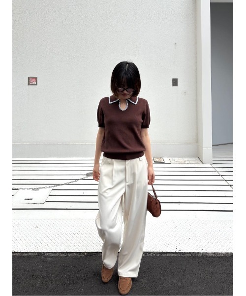 miette(ミエット)の「配色ステッチ涙あきポロニット(ニット/セーター・レディース・ブラウン/ベージュ/ブラック・M/S/L)」の7枚目の写真