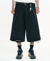 EASY NO EASY（イージーノーイージー）の「ペインティングダメージトラックバミューダパンツ - ブラック（その他パンツ）」