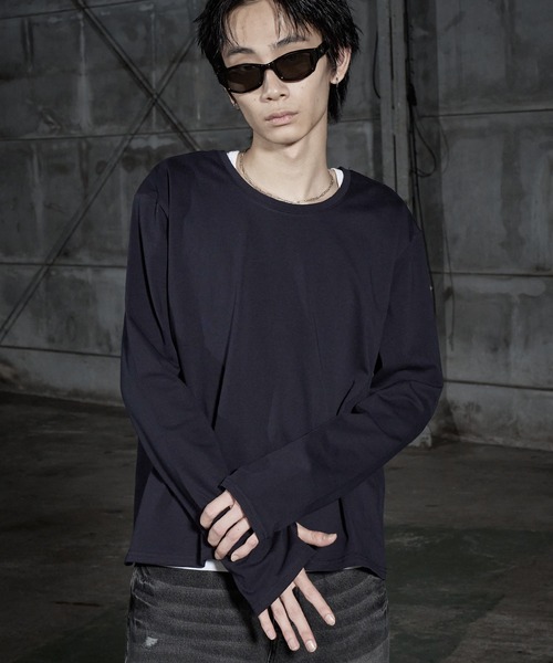 LANDNESS(ランドネス)の「【LANDNESS/ランドネス】COMPACT U-NECK FINGER HOLE L/S TEE/コンパクトUネックフィンガーホールロングスリーブTEE(Tシャツ/カットソー・メンズ・グレー/ホワイト/ブラック/ネイビー・L/M/S/XL)」の4枚目の写真