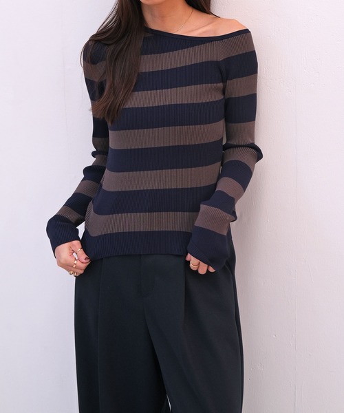 AKTE（アクテ）の「ワンショルダーニットプルオーバー（ニット/セーター・レディース・ネイビー系/ブラック・FREE）」の18枚目の写真