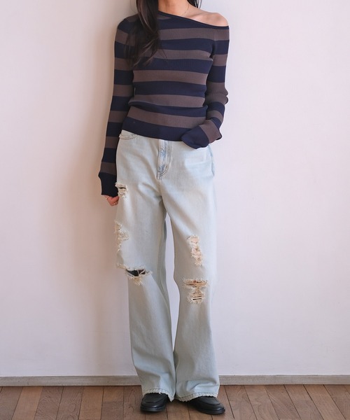 AKTE（アクテ）の「ワンショルダーニットプルオーバー（ニット/セーター・レディース・ネイビー系/ブラック・FREE）」の20枚目の写真