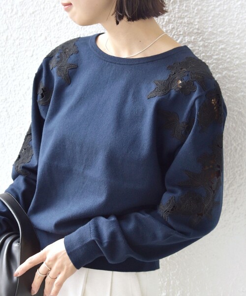 Desert Rose  レースコンビプルオーバーニット WEB限定】〈手洗い可能〉ショルダー レース コンビ ニット プル