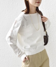 【WEB限定】〈手洗い可能〉ショルダー レース コンビ ニット プルオーバー