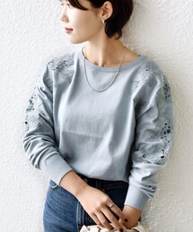 【WEB限定】〈手洗い可能〉ショルダー レース コンビ ニット プルオーバー