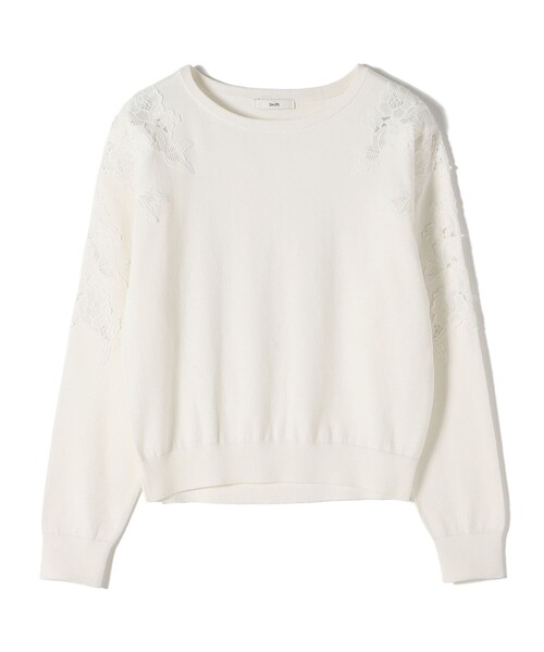 WEB限定】〈手洗い可能〉ショルダー レース コンビ ニット プル