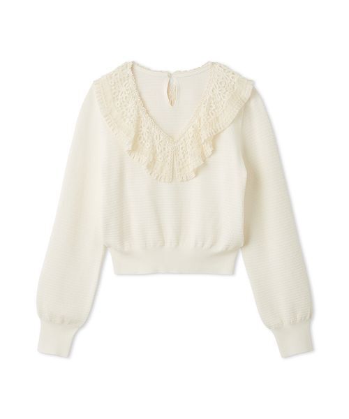 LILY BROWN(リリーブラウン)の「レースカラーニットトップス(ニット/セーター・レディース・オフホワイト/ブラック/その他・F)」の1枚目の写真