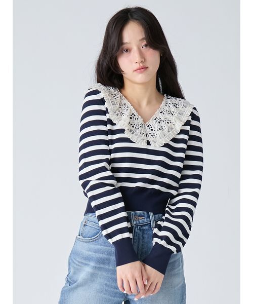 LILY BROWN(リリーブラウン)の「レースカラーニットトップス(ニット/セーター・レディース・オフホワイト/ブラック/その他・F)」の3枚目の写真