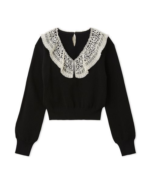 LILY BROWN(リリーブラウン)の「レースカラーニットトップス(ニット/セーター・レディース・オフホワイト/ブラック/その他・F)」の2枚目の写真