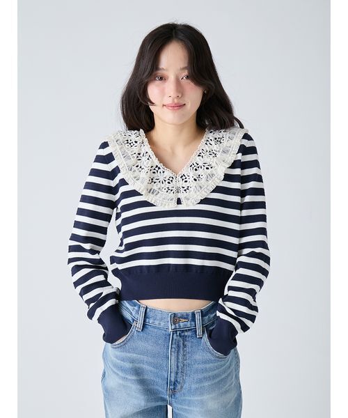 LILY BROWN(リリーブラウン)の「レースカラーニットトップス(ニット/セーター・レディース・オフホワイト/ブラック/その他・F)」の5枚目の写真