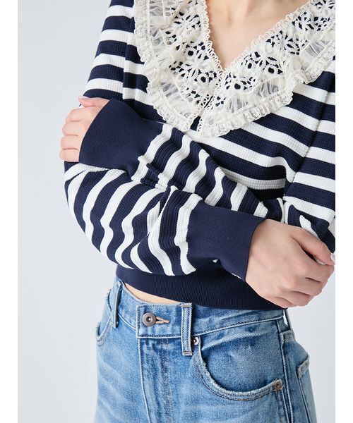 LILY BROWN(リリーブラウン)の「レースカラーニットトップス(ニット/セーター・レディース・オフホワイト/ブラック/その他・F)」の9枚目の写真