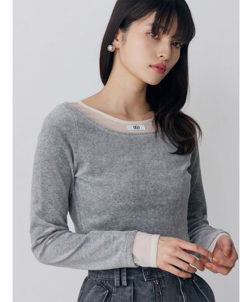 MURUA（ムルーア）の「シアードッキングベロアトップス（Tシャツ/カットソー・レディース・ブラック/アイボリー/グレー・FREE）」の3枚目の写真