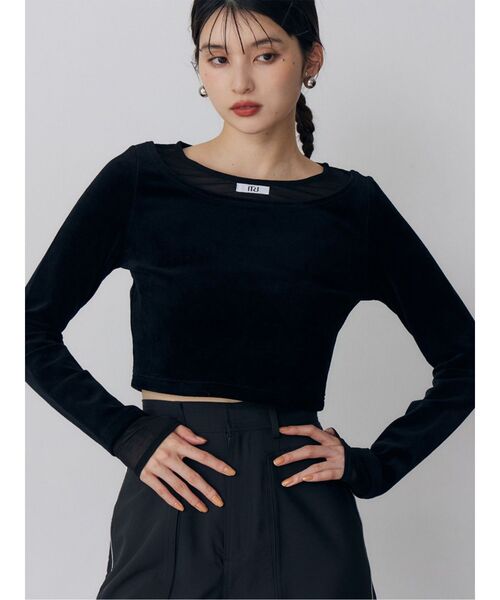 MURUA（ムルーア）の「シアードッキングベロアトップス（Tシャツ/カットソー・レディース・ブラック/アイボリー/グレー・FREE）」の2枚目の写真