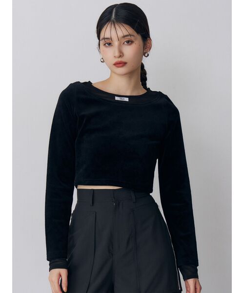 MURUA（ムルーア）の「シアードッキングベロアトップス（Tシャツ/カットソー・レディース・ブラック/アイボリー/グレー・FREE）」の4枚目の写真