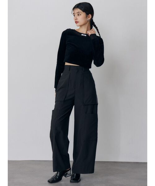 MURUA（ムルーア）の「シアードッキングベロアトップス（Tシャツ/カットソー・レディース・ブラック/アイボリー/グレー・FREE）」の5枚目の写真