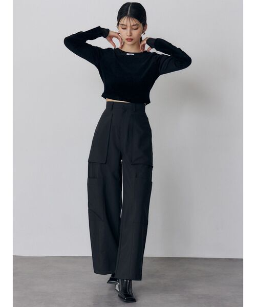 MURUA（ムルーア）の「シアードッキングベロアトップス（Tシャツ/カットソー・レディース・ブラック/アイボリー/グレー・FREE）」の6枚目の写真