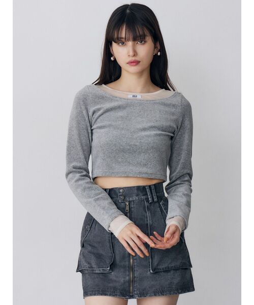 MURUA（ムルーア）の「シアードッキングベロアトップス（Tシャツ/カットソー・レディース・ブラック/アイボリー/グレー・FREE）」の8枚目の写真