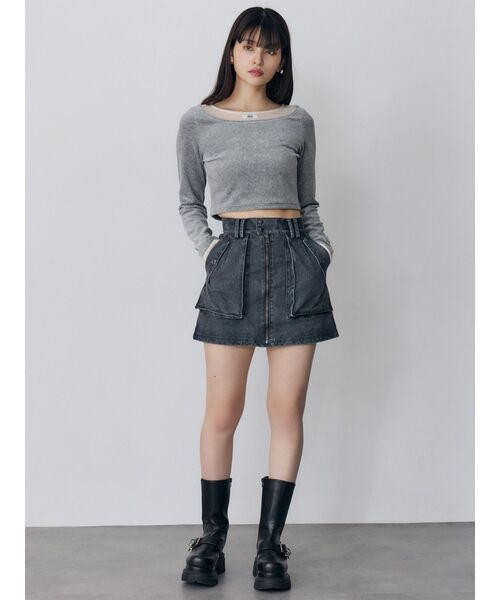 MURUA（ムルーア）の「シアードッキングベロアトップス（Tシャツ/カットソー・レディース・ブラック/アイボリー/グレー・FREE）」の10枚目の写真