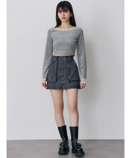 MURUA（ムルーア）の「シアードッキングベロアトップス（Tシャツ/カットソー・レディース・ブラック/アイボリー/グレー・FREE）」の11枚目の写真