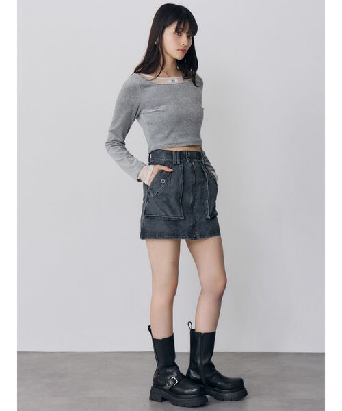 MURUA（ムルーア）の「シアードッキングベロアトップス（Tシャツ/カットソー・レディース・ブラック/アイボリー/グレー・FREE）」の12枚目の写真