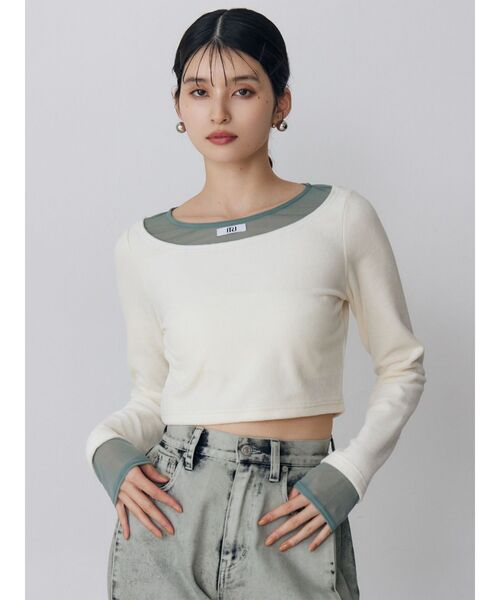 MURUA（ムルーア）の「シアードッキングベロアトップス（Tシャツ/カットソー・レディース・ブラック/アイボリー/グレー・FREE）」の14枚目の写真