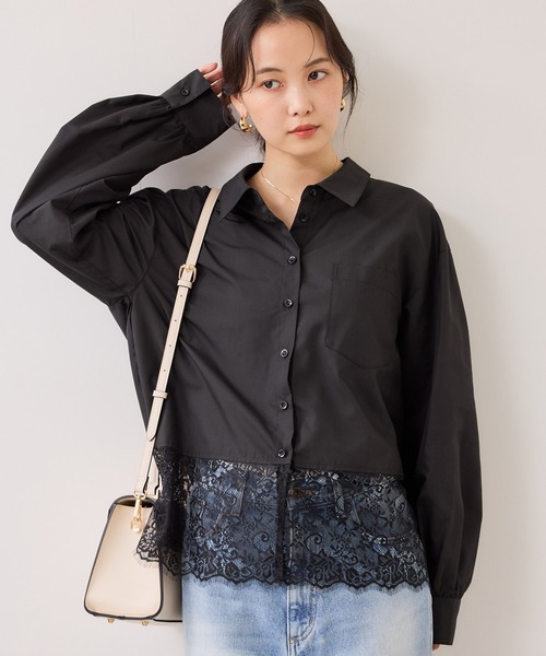 VIS（ビス）の「裾レースドッキングシャツ（シャツ/ブラウス・レディース・オフホワイト/ブラック・FREE）」の2枚目の写真
