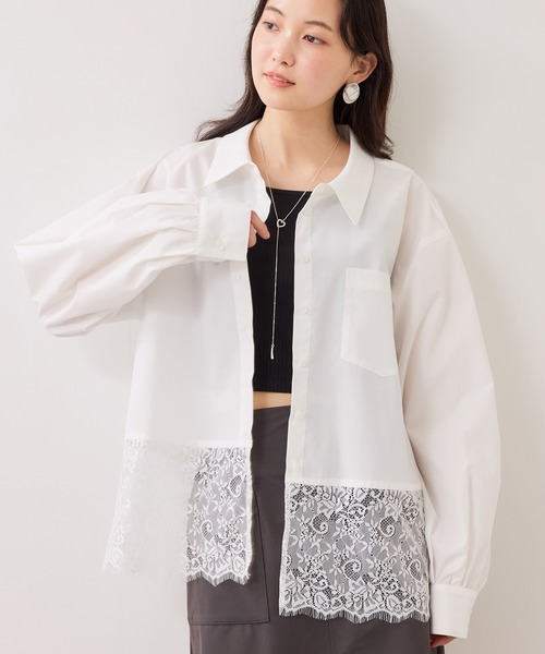 VIS（ビス）の「裾レースドッキングシャツ（シャツ/ブラウス・レディース・オフホワイト/ブラック・FREE）」の4枚目の写真