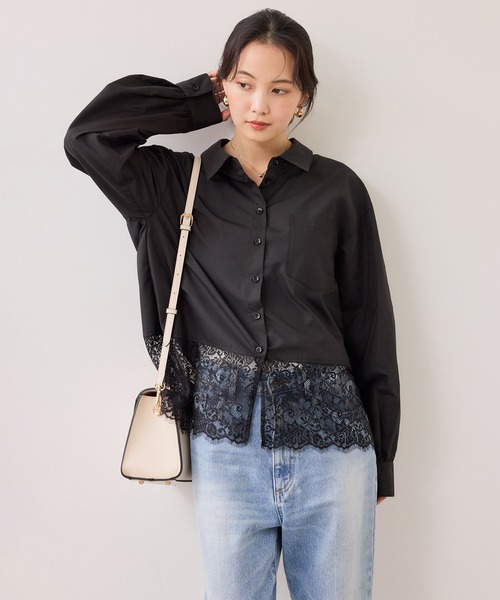 VIS（ビス）の「裾レースドッキングシャツ（シャツ/ブラウス・レディース・オフホワイト/ブラック・FREE）」の15枚目の写真