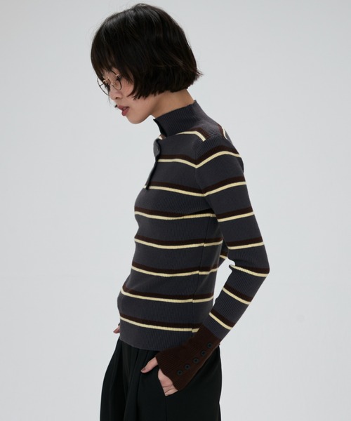 full/fill.(フルフィル)の「front button border knit tops / フロントボタンボーダーニットトップス(ニット/セーター・レディース・グレー/ホワイト・FREE)」の6枚目の写真