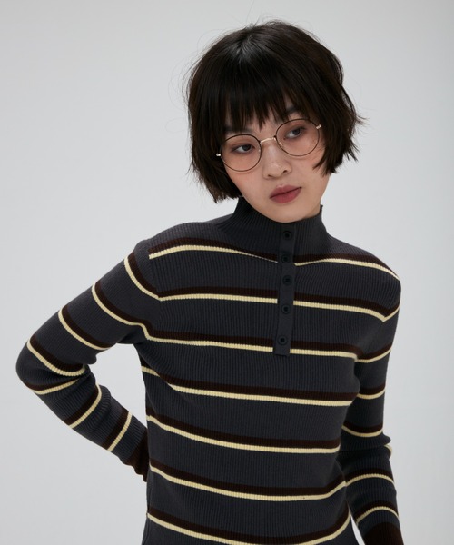 full/fill.(フルフィル)の「front button border knit tops / フロントボタンボーダーニットトップス(ニット/セーター・レディース・グレー/ホワイト・FREE)」の7枚目の写真