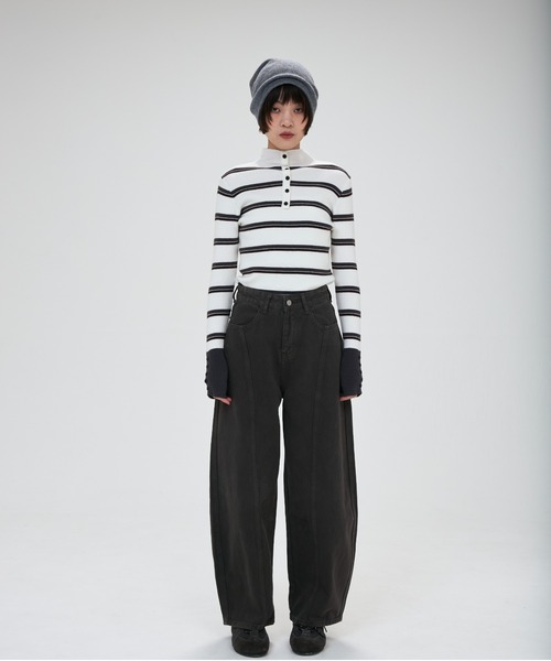full/fill.(フルフィル)の「front button border knit tops / フロントボタンボーダーニットトップス(ニット/セーター・レディース・グレー/ホワイト・FREE)」の16枚目の写真