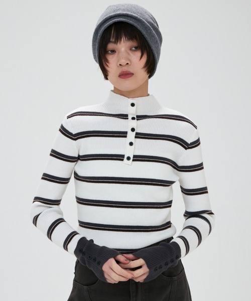 full/fill.(フルフィル)の「front button border knit tops / フロントボタンボーダーニットトップス(ニット/セーター・レディース・グレー/ホワイト・FREE)」の11枚目の写真